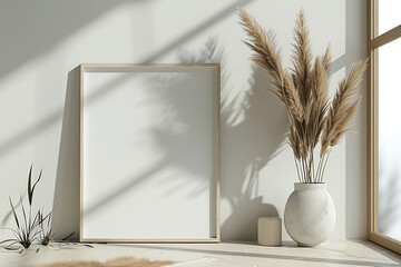 Sleek empty poster mockup levitating against a clean background, ideal for Instagram content