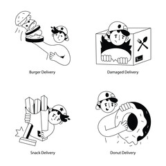 Food Delivery Hand Drawn Mini Illustrations