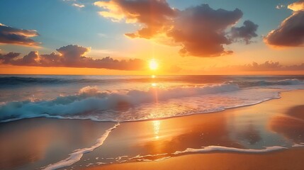 Fototapeta premium A beautiful sunset over the ocean, and white as sun rays break through clouds, Ai generated