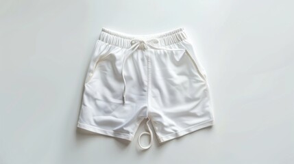 White Drawstring Shorts on a White Background
