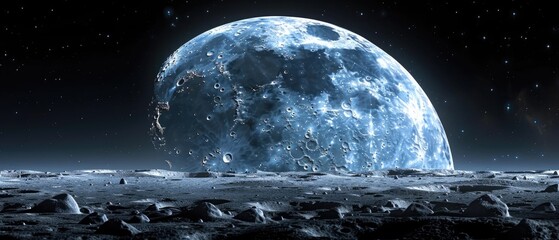 Majestic Lunar Landscape: Hyper-Realistic Close-Up of Moon's Surface with Craters, Valleys, and Mountain Ranges in Astounding Detail and Clarity