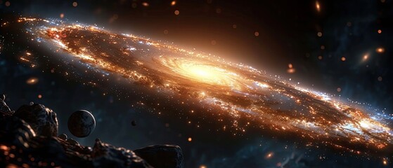 Hyper-realistic Andromeda Galaxy: Majestic Spiral Arms and Glowing Core in the Celestial Beauty of Space