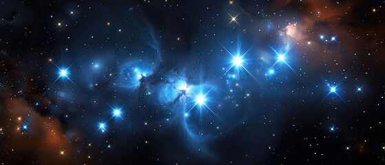 Ethereal Beauty: Hyper-realistic Astrophotography of Pleiades Star Cluster's Bright Blue Stars and Nebulosity
