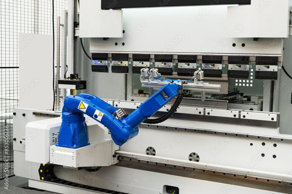 Poster A robotic arm. Automatic robot in a smart factory