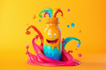 The bottle is positioned in the middle of the splatters