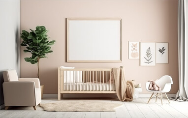 A nursery room with a white crib, a rocking chair, and a stuffed rabbit.