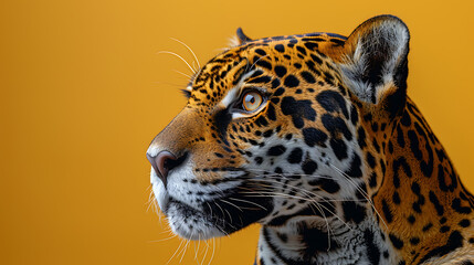 Obraz premium Regal Jaguar: Close-Up on Vibrant Orange Background