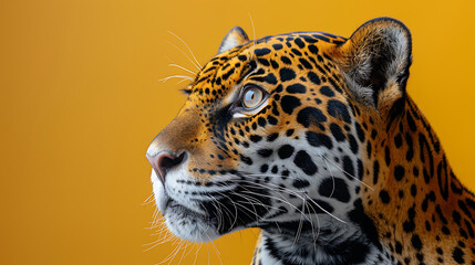 Obraz premium Regal Jaguar: Close-Up on Vibrant Orange Background