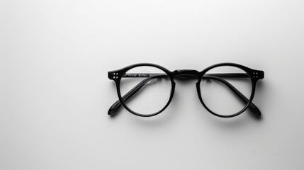 Fototapeta premium Black Round Eyeglasses on White Background
