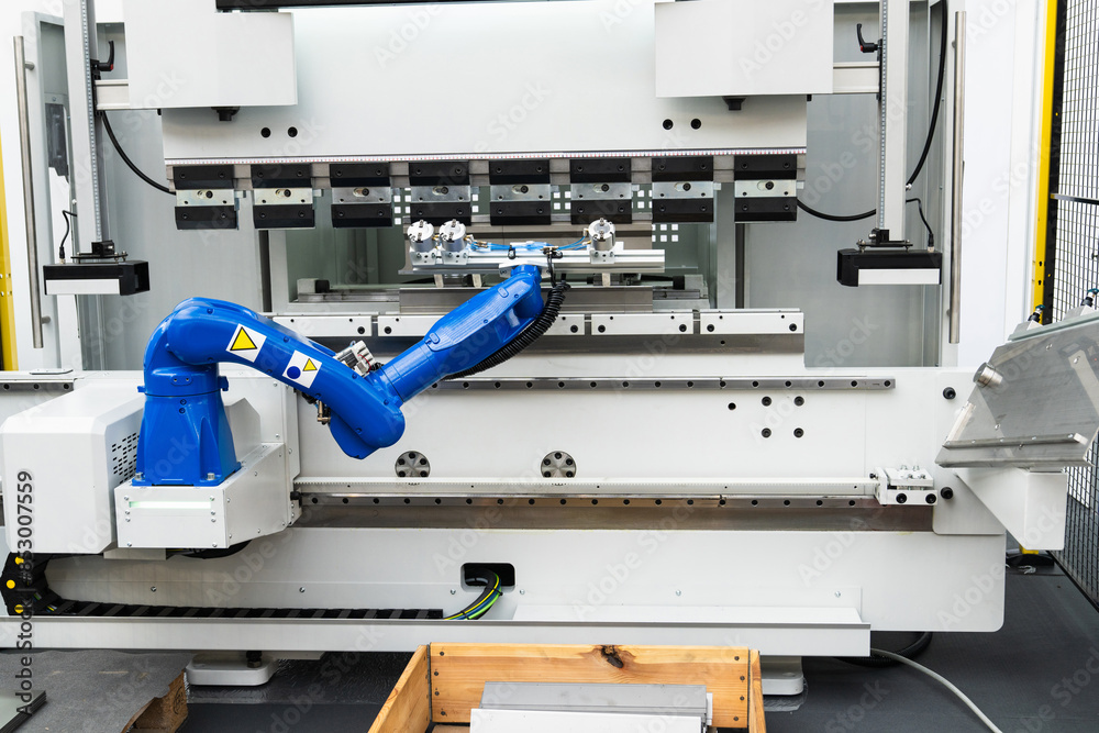 Poster A robotic arm. Automatic robot in a smart factory