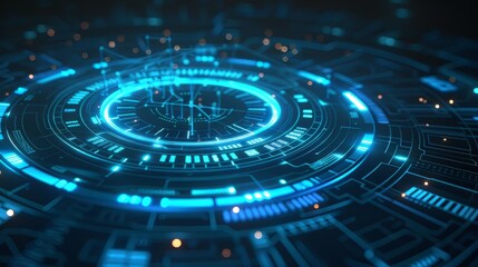 Obraz premium Abstract Blue Glowing Circle Digital Interface