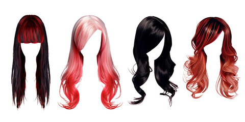 Stylish hair wig with trendy design isolated on background, front view, fashionable hairstyle concept.