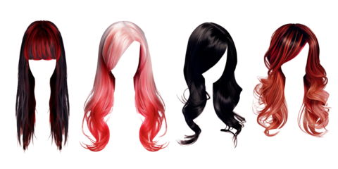 Stylish hair wig with trendy design isolated on background, front view, fashionable hairstyle concept.