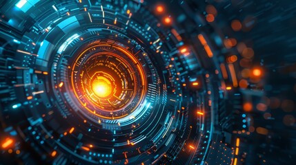 Obraz premium Futuristic Orange And Blue Glowing Technology Design