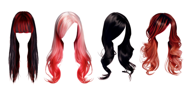 Stylish hair wig with trendy design isolated on background, front view, fashionable hairstyle concept.