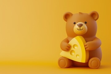 Obraz premium A cartoon bear is holding a piece of cheese in its mouth