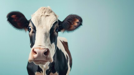 Portrait of a cow against blue background