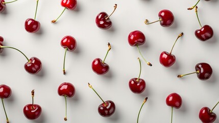 Fresh Red Cherries on White Background
