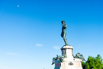 Florence, Italy-April 19, 2024: David Statue at Piazzale Michelangelo with Blue Sky