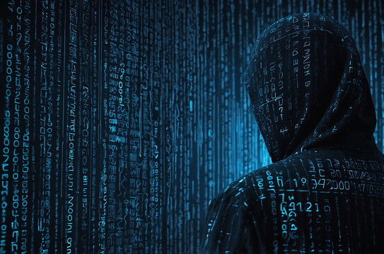 Digital men in the world wide web matrix style. Cyber security