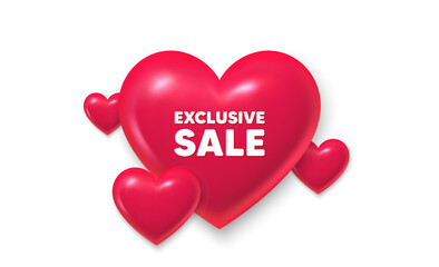 3d hearts love banner. Exclusive Sale tag. Special offer price sign. Advertising Discounts symbol. Exclusive sale message. Banner with 3d heart icon. Love Valentin template. Vector
