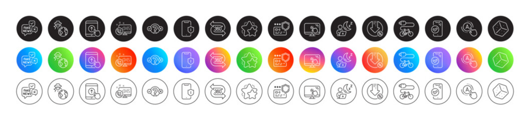 Fototapeta premium Dice, Shift and Fraud line icons. Round icon gradient buttons. Pack of Touch screen, Star, Payment protection icon. Quiz test, Ab testing, Web call pictogram. Vector