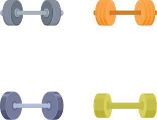 Set of four colorful dumbbells in various colors isolated on a white background, fitness concept