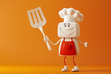 A cartoon chef is holding a fork and a bottle of cologne