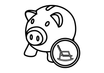 Icono negro de una hucha de un cerdito con una mecedora representando las pensiones
