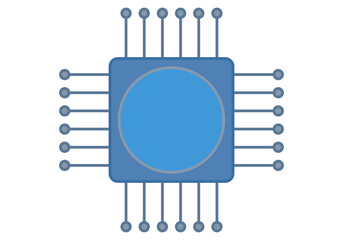 Chip electrónico de color azul en fondo blanco