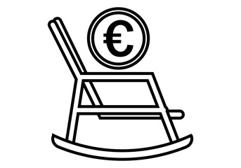 Icono negro de mecedora con moneda de euro representando la pensión