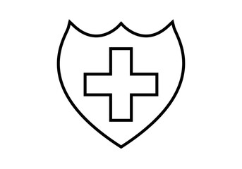 Icono negro de escudo con cruz sanitaria