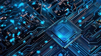 Close-up of a Computer Chip on a Circuit Board