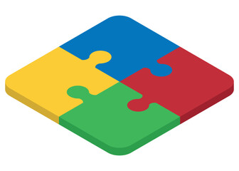 Set of Isometric puzzle pieces. Concept of teamwork, communication, problem or challenge solution. Vector illustration.