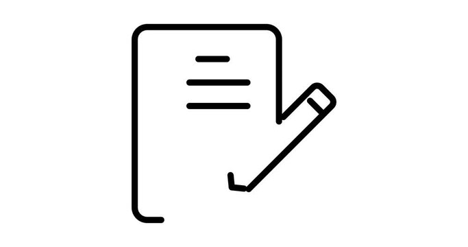 Document write animated outline icon with white background. Document write 4k motion design animation for web, mobile and ui design