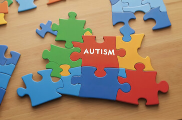 Obraz premium Text Autism on colorful puzzles