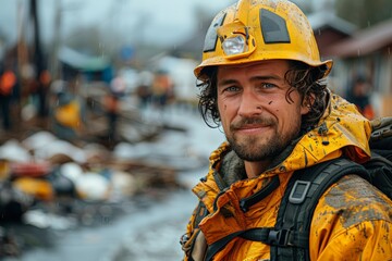 Emergency response volunteer in disaster zone