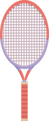 Colorful tennis racket is standing on a white background, representing the concept of sports and recreation