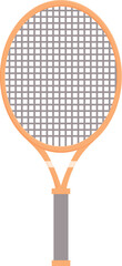 Minimalist illustration of a tennis racket, featuring a wooden handle and a tightly strung face