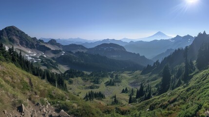 Fototapeta premium Mountainous Landscape with Distant Peak