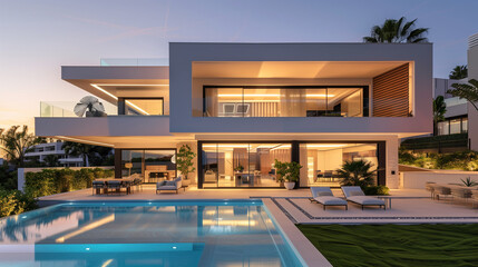 Fototapeta premium Modern villa with open plan living with swimming pool