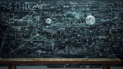 Quantum Physics Operations and Formulas Handwritten on a Chalkboard
