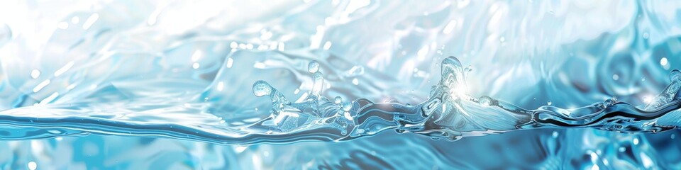Crystal Clear Water or Ice Wide Banner with Transparent Flowing Ripples and Splashes, Pure Drinking Water or Frosty Cold Water for Poster Design, Summer Beverage, Cooling, Marine Environment Conservat