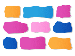 Abstract paper cut quote frame set. Color doodle text box. Empty speech bubble. Blank kids simple textbox template collection. Textured Note sticker isolated on white