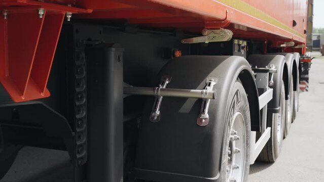 Semi-Trailer Rear Wheel Chock Installation Close-Up
