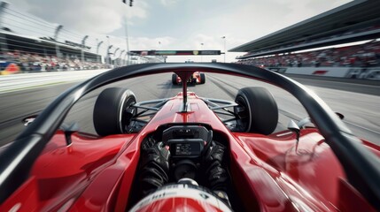 Intense Daytime Formula One Race from Driver's Perspective. Speed sports