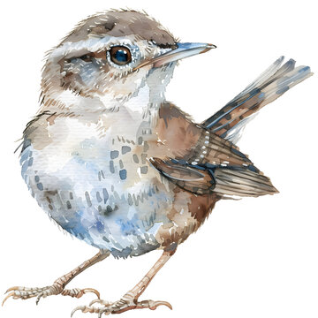 recommend clip art: Delicate Watercolor Clipart of a Baby Wren in its Natural Habitat