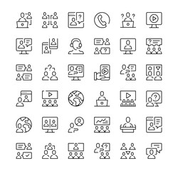 Online conference icons set. Vector line icons. Black outline stroke symbols