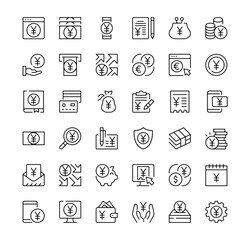 Yen icons set. Vector line icons. Black outline stroke symbols