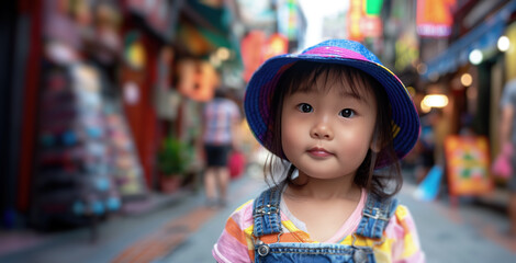 Adorable Little Girl in Street Market